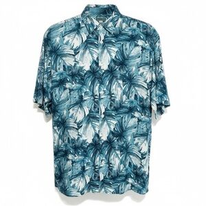 Cubavera Reflecting Pond Button Up Men's Sz L Teal Blue w/White Short Sleeve